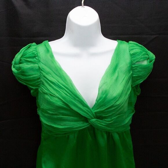 Bebe Vintage Y2K Trendy Green Satin V Neck Short Sleeve Top XS Elastic Waist - Picture 3 of 6